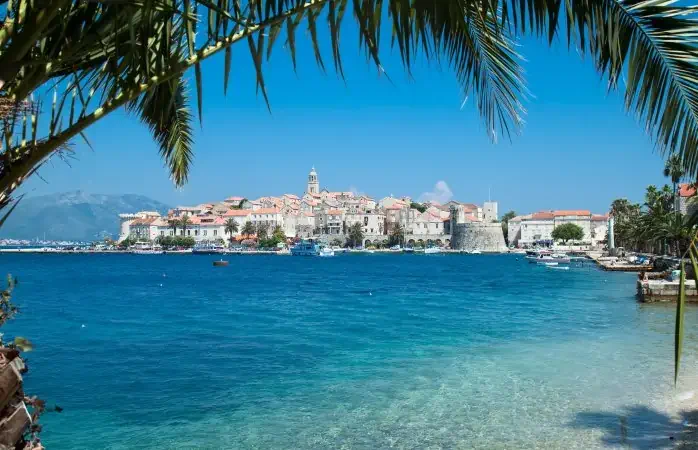 View over Korcula old city on the side of the bay, Croatia