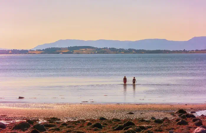 Sunset at Trondheim fjord during low tide