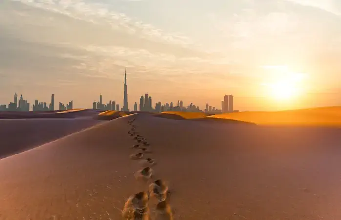 Looking along desert towards the business district.