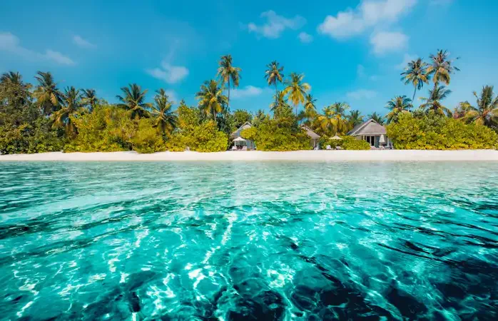 Idyllic tropical beach landscape for background or wallpaper. Design of tourism for summer vacation holiday destination concept.